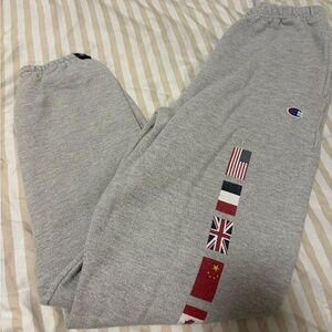 Champion Light Gray Sweatpants with International Flag Deatil
